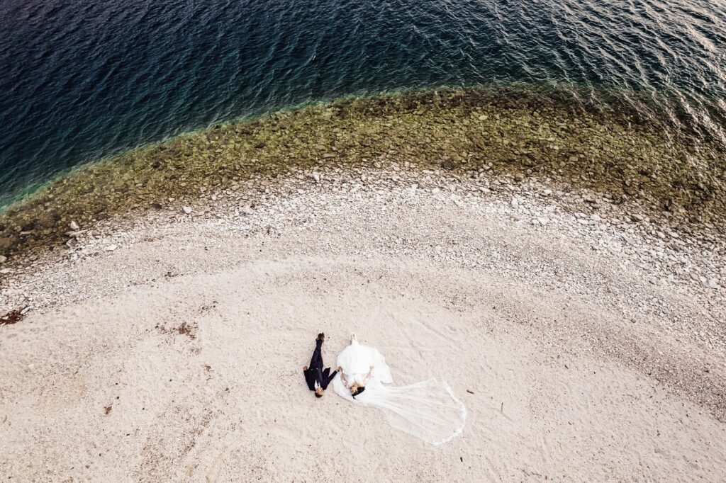wedding couple on beach in Brac, Croatia
